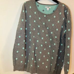 Old Navy Gray Scoop Neck Sweater with Mint Polka Dots